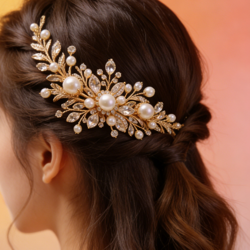 Pearl & Crystal Leaf Hair Clip - Minimalist Bridal Hair Pin for Wedding & Everyday Wear