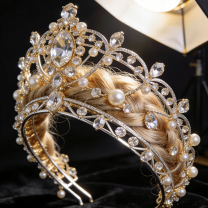 Pearl & Crystal Tiara - Silver Bridal Crown for Prom, Quinceañera & Wedding