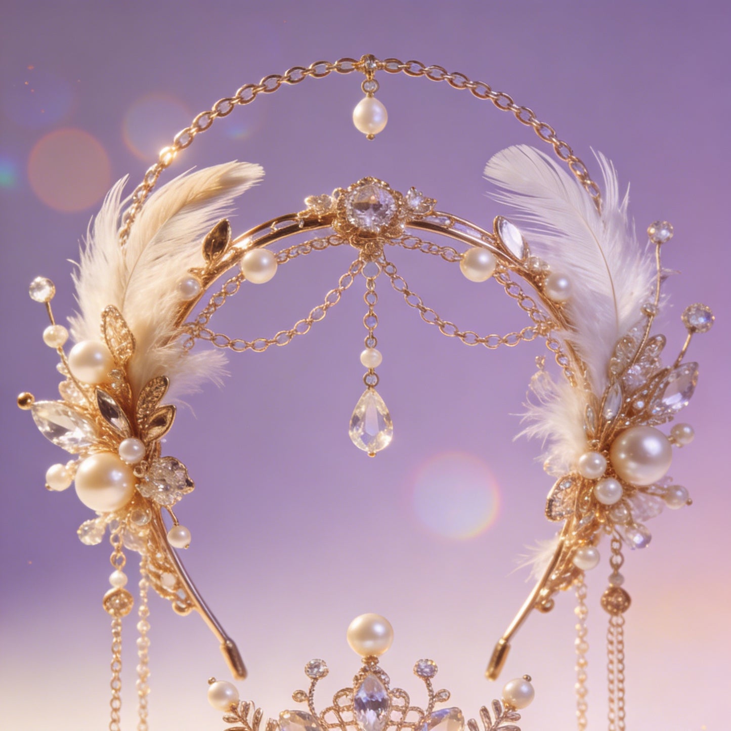 Feather & Crystal Headband - Boho Bridal Hair Accessory with Pearls & Tassels