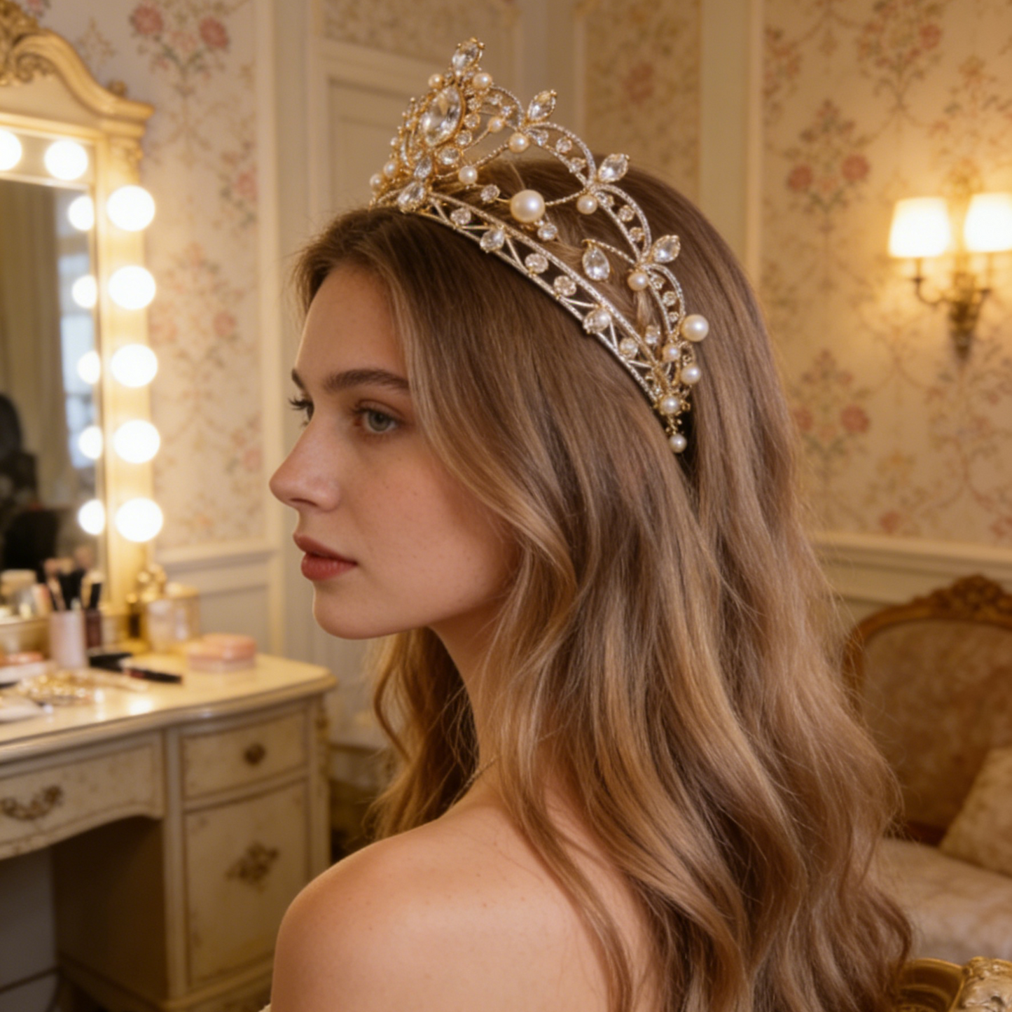 Pearl & Crystal Tiara - Silver Bridal Crown for Prom, Quinceañera & Wedding